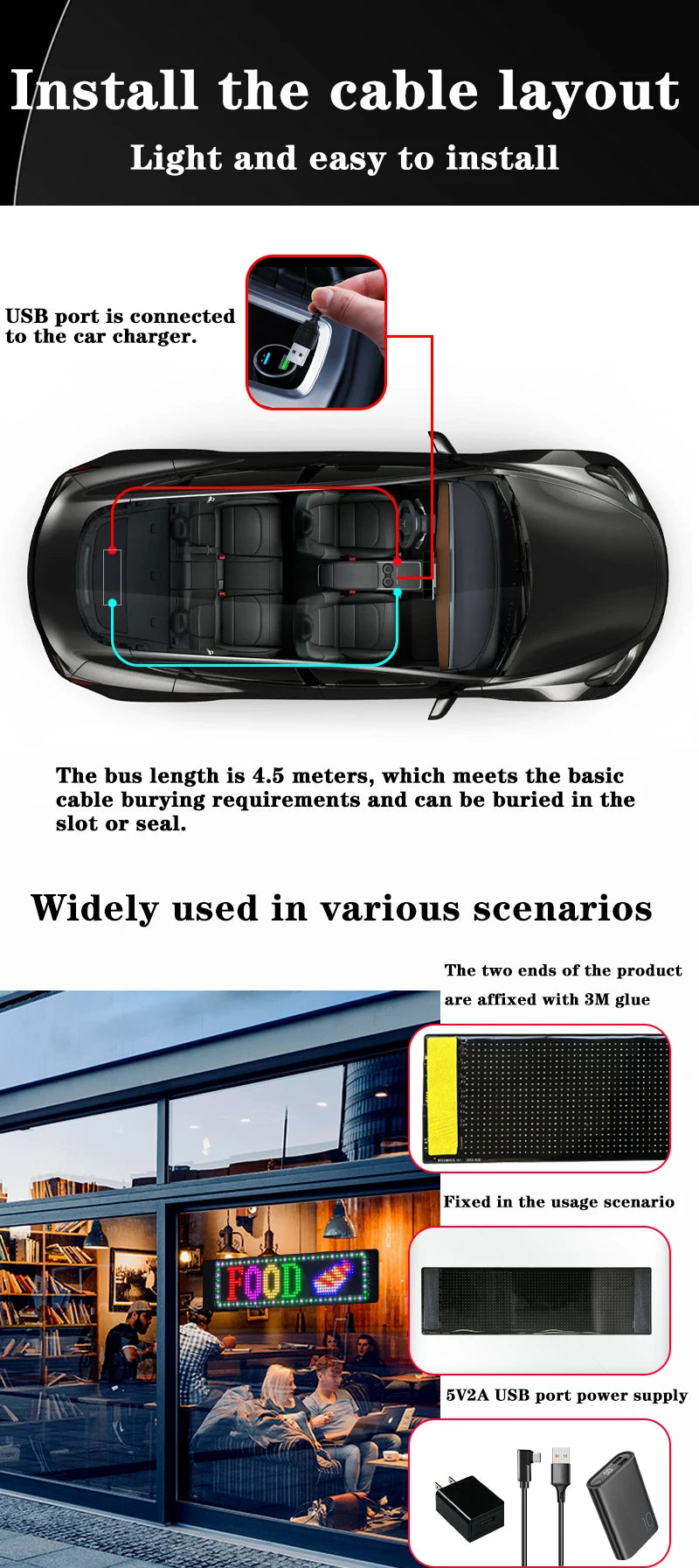 Painel LED RGB para Carro - Matriz de Animação LED Programável Tela Flexível | Controle via App Bluetooth | Luz Personalizável para DIY