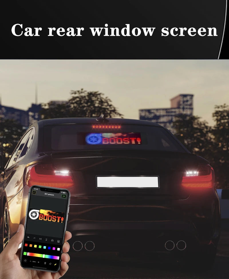 Painel LED RGB para Carro - Matriz de Animação LED Programável Tela Flexível | Controle via App Bluetooth | Luz Personalizável para DIY